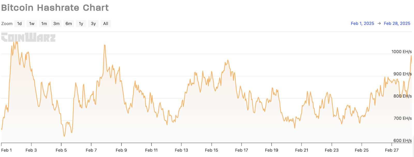 Bitcoin Hashrate Chart - February 2025