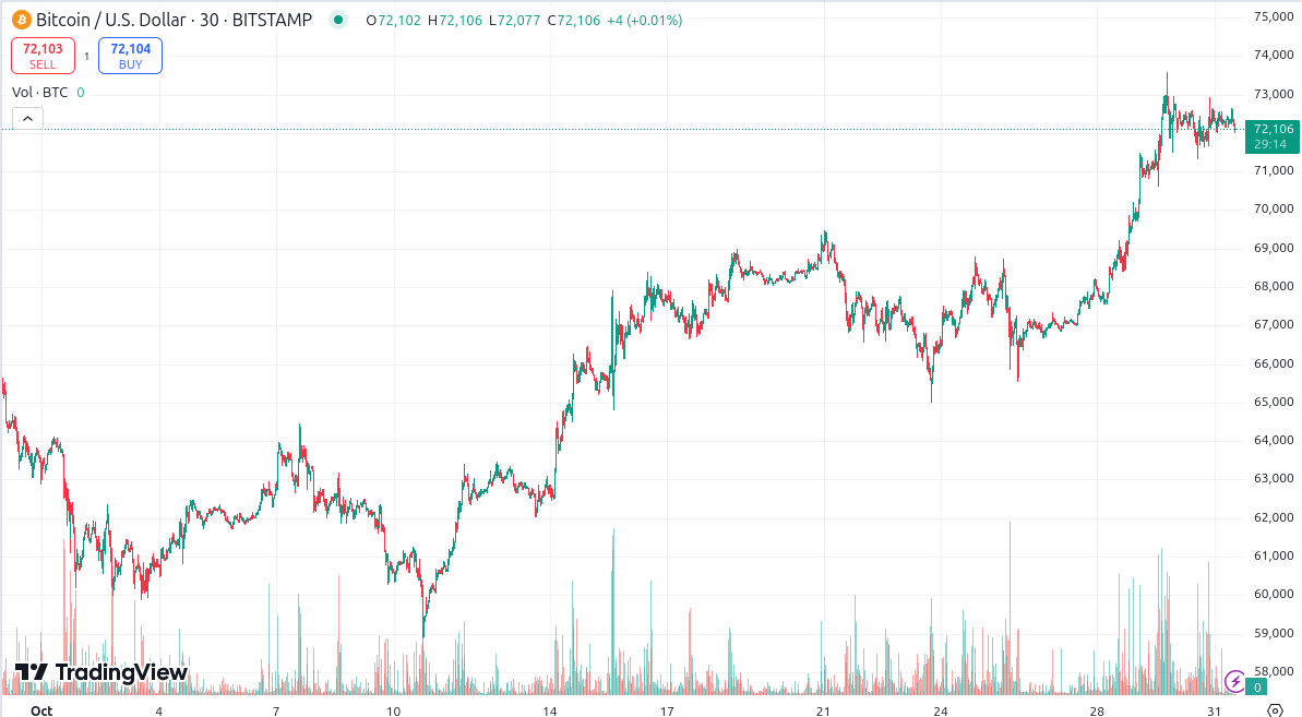 Bitcoin price chart for October 2024