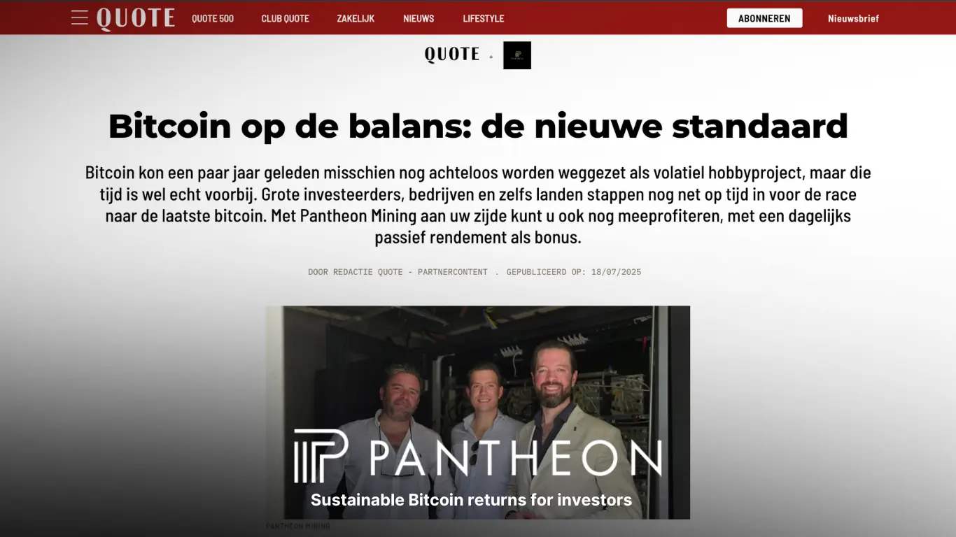 Pantheon Mining Featured in Quote: Bitcoin on the Balance Sheet: The New Standard